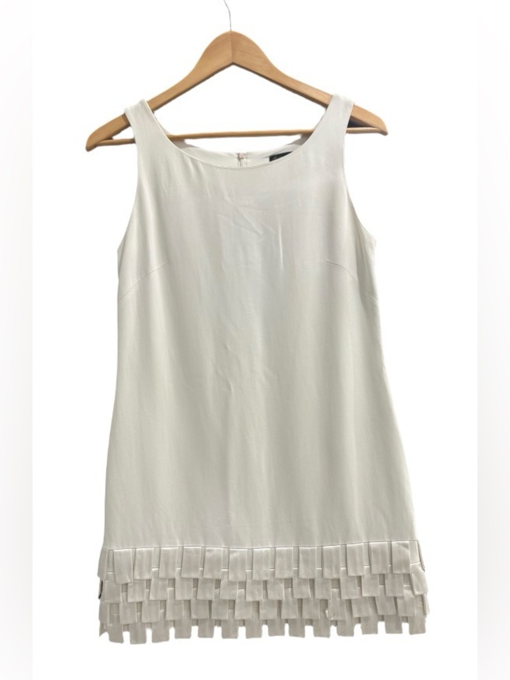 Plein Sud Cream Sleeveless Fringe-Hem Shift Dress Top
